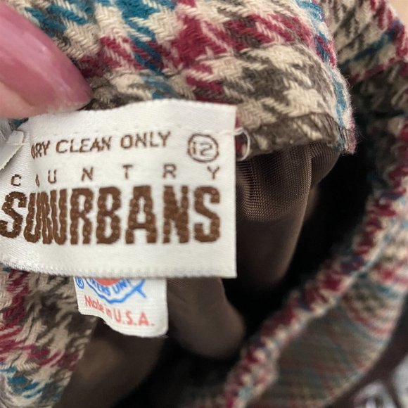 Vintage Country Suburbans Pant Suit Elbow Patch Blazer Pants Tweed Check 10 12 - Picture 11 of 11